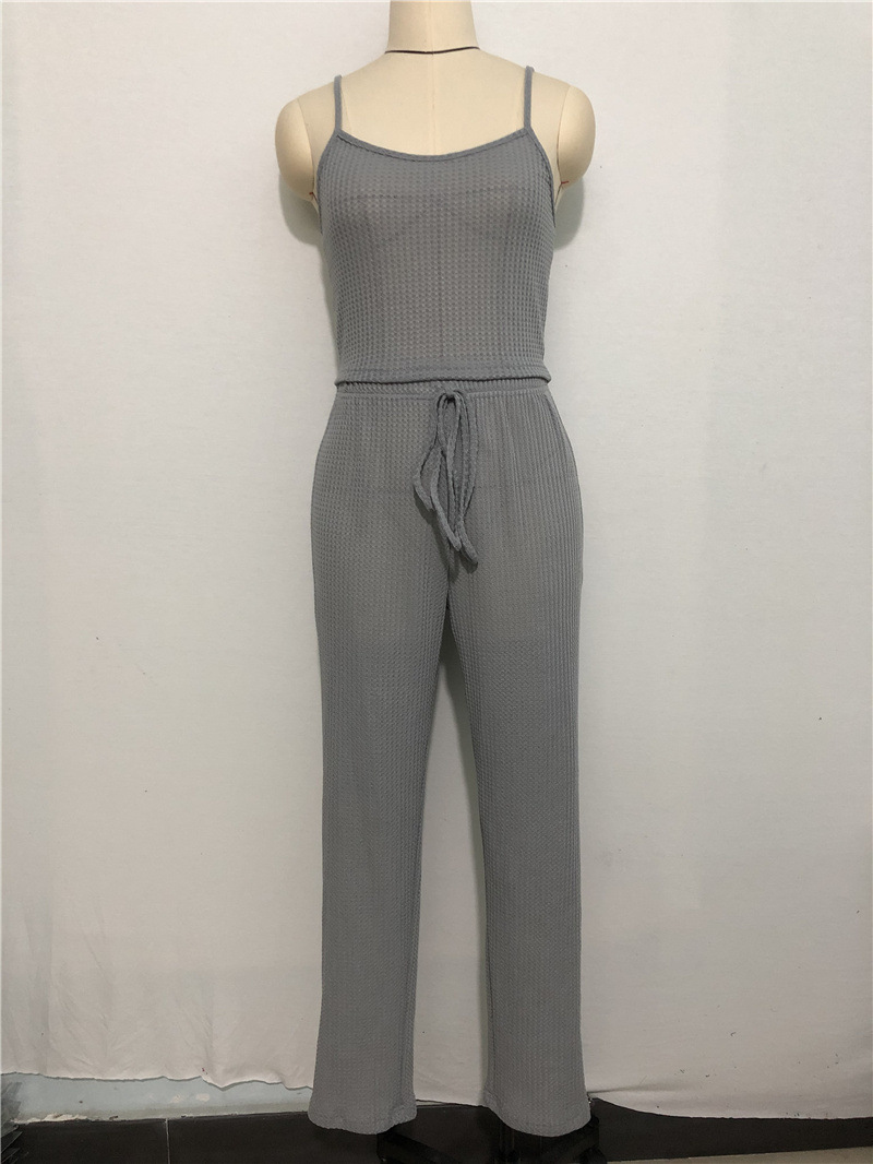 Women's home wear women's Waffle knit halter top trousers robe pajamas three sets_voghion.com