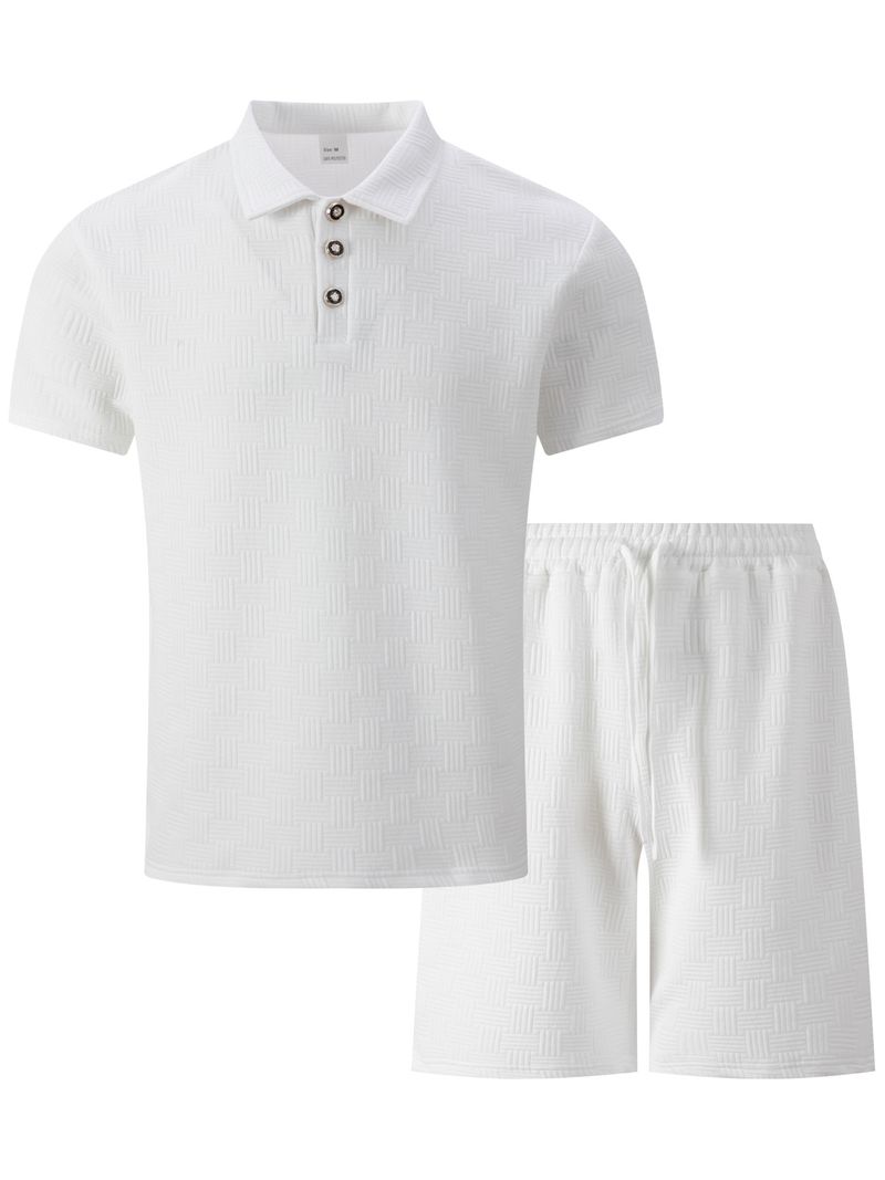 Herenkleding Nieuw Jacquard Heren Casual Revers Polo Shirt Korte Mouwen Shorts Casual Pak_voghion.com