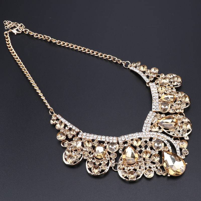 Modischer Kristall Choker Statement Halskette Ohrring Kragen Boho Schmuckset Hochzeitsgeschenk Frauen Bräute Abschlussball Party_voghion.com