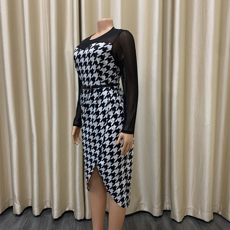 Damenbekleidung in Übergröße, Modedruck, Mosaik-Netz, professionelles Bürokleid_voghion.com