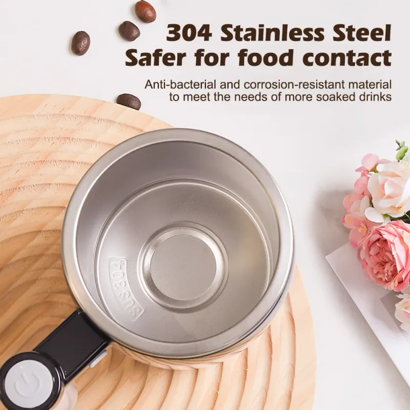 USB Rechargeable Stirring Coffee Mug - Stainless Steel Self Mixing Magnetic Cup Rotating 360° Stirrer_voghion.com