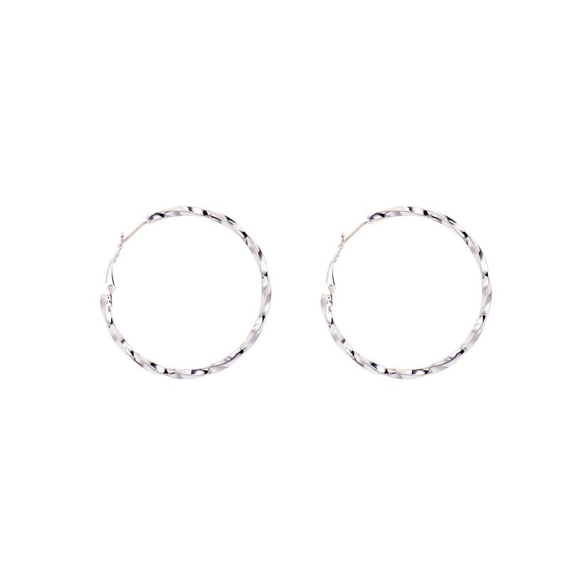 Orecchini a cerchio in argento con fibbia a forma di grande cerchio esagerato, stile coreano, con texture intrecciata, per donna_voghion.com