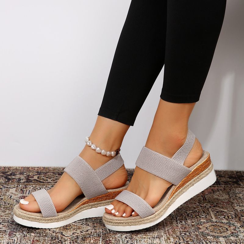 Tacón de pendiente grande para mujer verano 2023 nuevas sandalias de suela gruesa con ajuste elástico y boca de pez_voghion.com