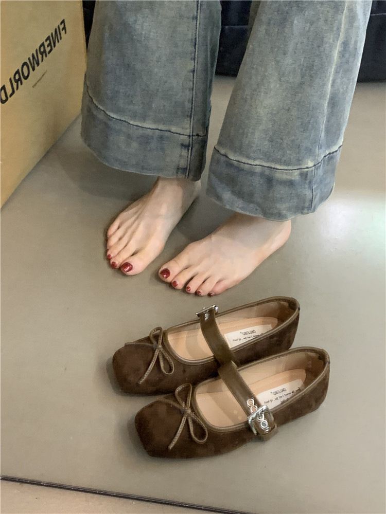 Chaussures Mary Jane plates à bout carré pour femmes, nouvelle collection automne 2025, avec nœud papillon et boucle de ceinture argentée_voghion.com