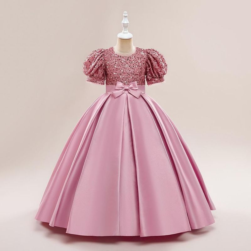 Nuova gonna da principessa per bambina, media e grande, con maniche a sbuffo glitterate e gonna tutù in raso impiombata in stock_voghion.com