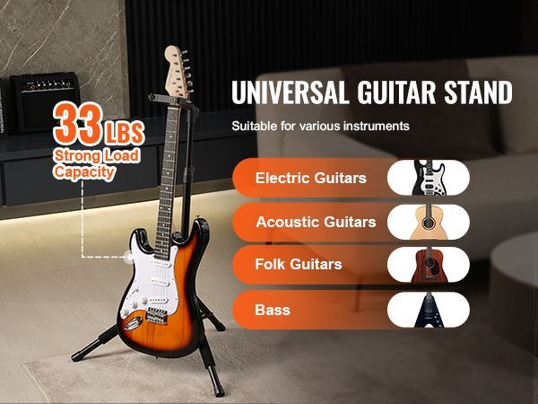 VEVOR Tripod Guitar Stand Floor-Standing Foldable 35.4-47.2 In Adjustable Height_voghion.com