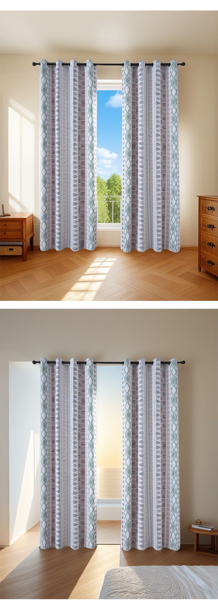 Nordic Minimalist Blackout Curtains – Stylish Printed Polyester Drapes (90-100% Light Blocking, Thermal Insulation, Eyelet Design)_voghion.com