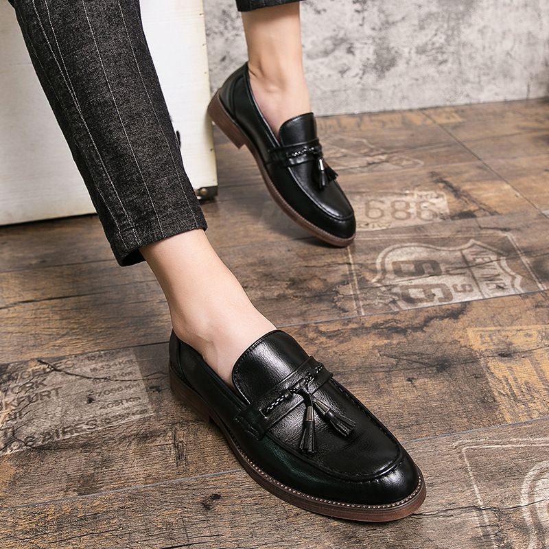 Euro Step Large Size British Style Brogue Leather Casual Slip-On Loafers Moccasins Men's Business Shoes_voghion.com