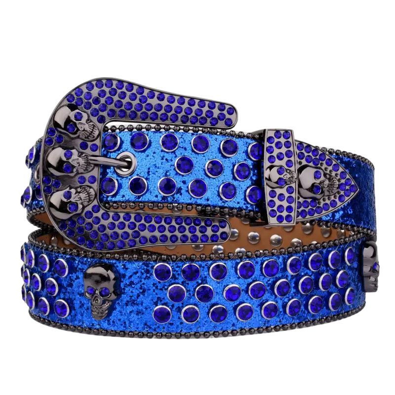 Dekorativer Ins Style Totenkopf High-End Strass Y2K Mode Damen Nieten Herrengürtel_voghion.com