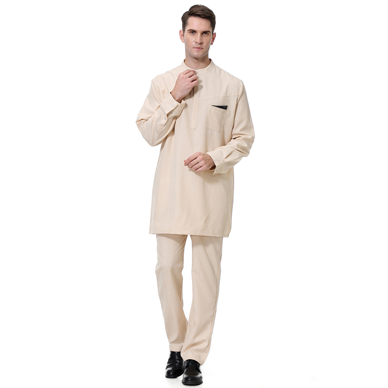 Ropa de hombre Conjunto de pantalones largos para hombre caftán musulmán_voghion.com