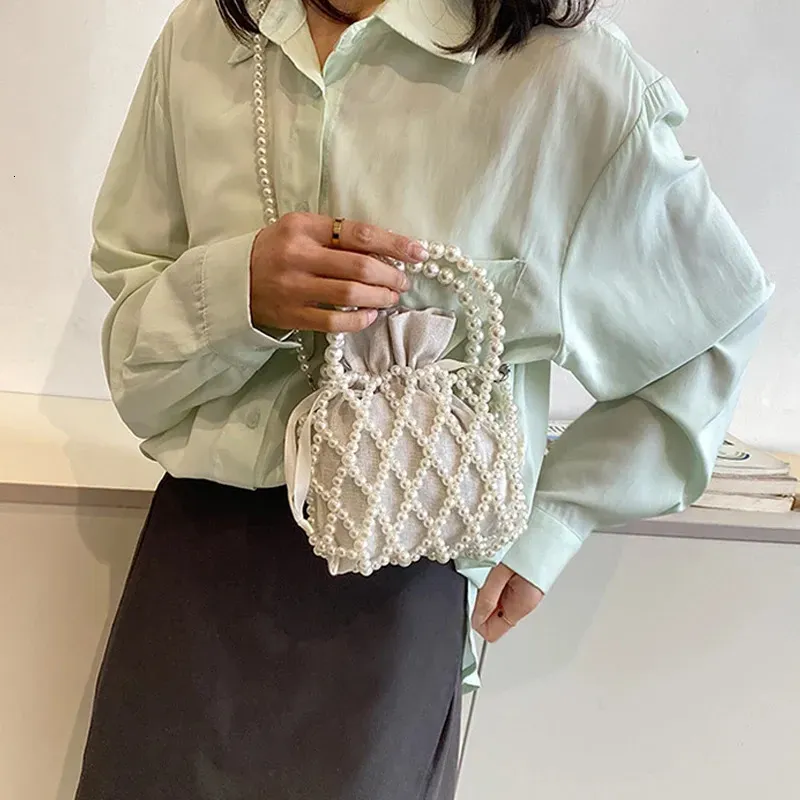 pearl Womens Bucket Handbag Cross Body Bag Small Wallet Casual Drawstring Coin 250314l_voghion.com