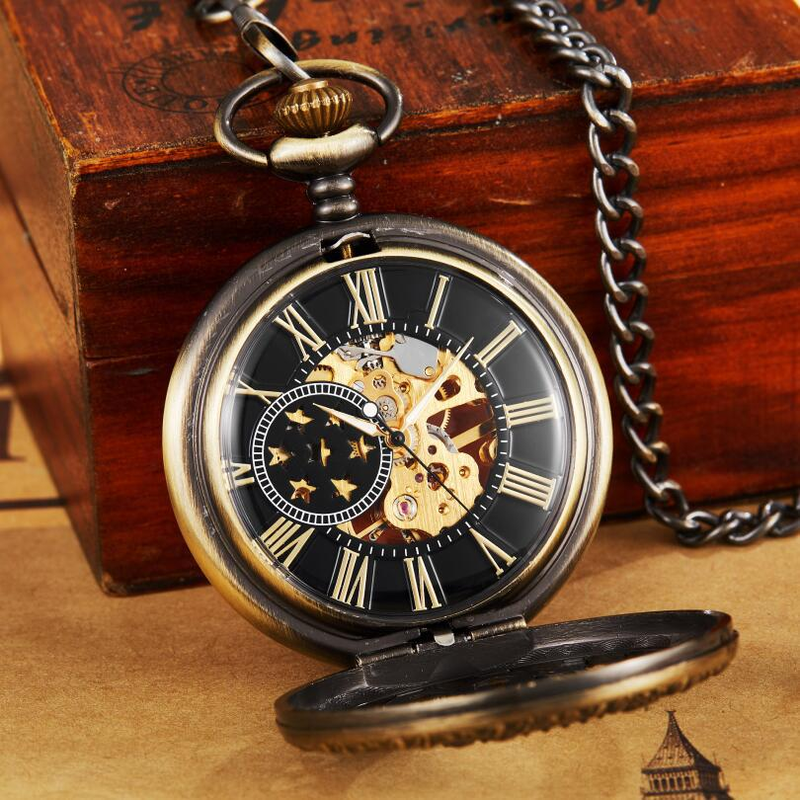 Halbautomatische mechanische Taschenuhr mit fünfzackigem Stern und hohl geschnitztem Klappdeckel für Studenten und Studentinnen_voghion.com
