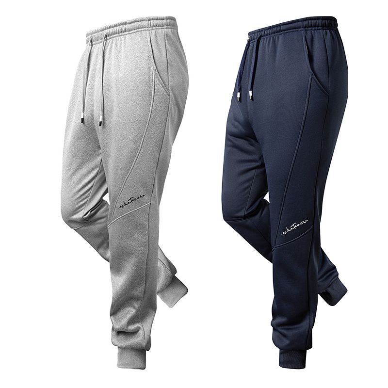 Men's Winter Fleece-Lined Jogger Pants With Embroidery - Loose Fit, Warm & Comfortable, Straight Leg, Elastic Cuffs_voghion.com