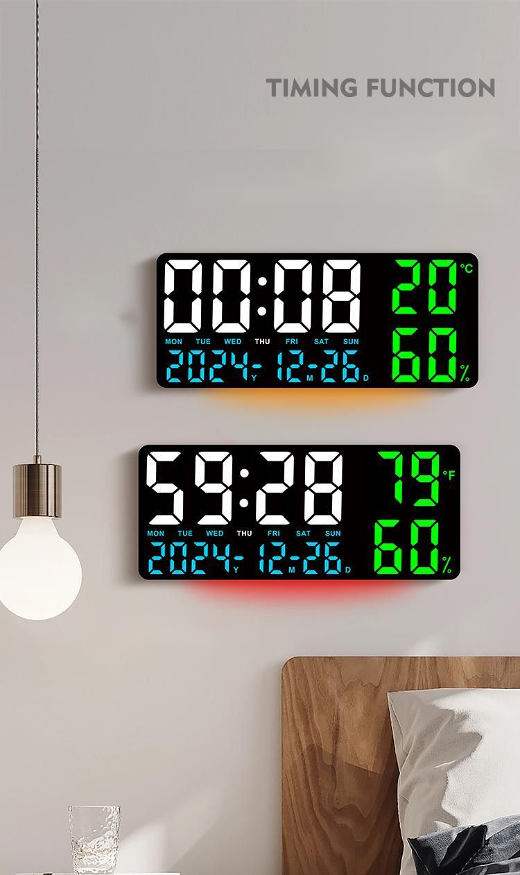 Nuovo modello di orologio elettronico multifunzionale semplice da parete per soggiorno con temperatura e umidità, caratteri grandi e luce notturna_voghion.com