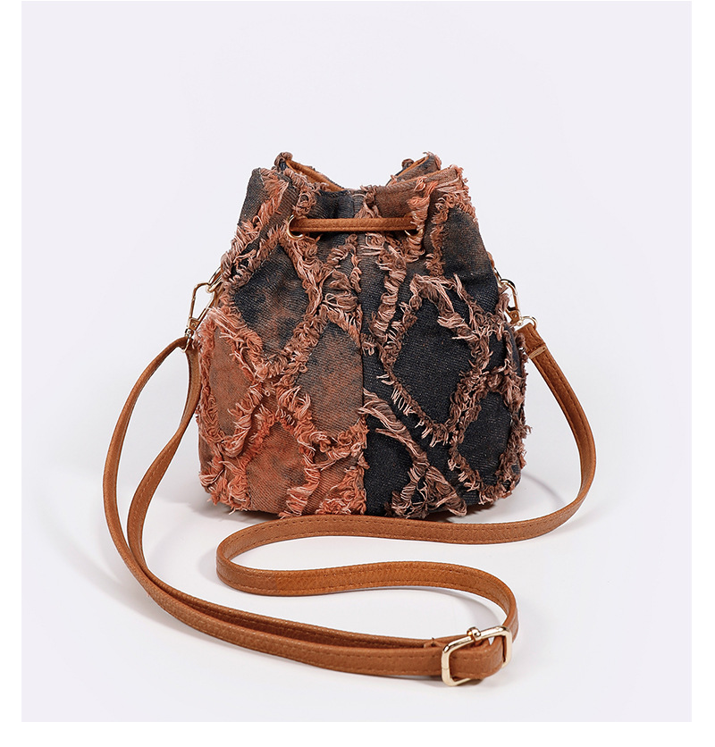 Nuova borsa a secchiello da cowboy con motivo tie-dyed Lingge Mini Cross Border Nuova borsa a tracolla da donna con coulisse e bordo in peluche Borsa da donna_voghion.com