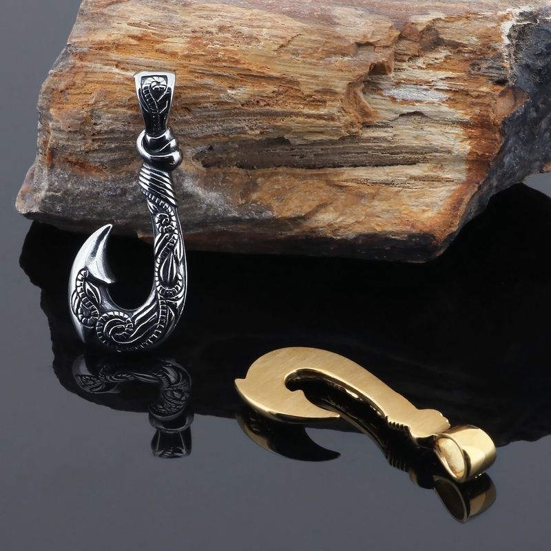 Men's Vintage Hook Pendant Necklace - Titanium Steel Ocean Fish Hook Jewelry For Punk Style_voghion.com