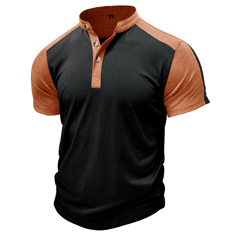 T-shirt à manches courtes et col montant pour homme, chemise Henley de sport de plein air pour homme, haut de fitness, t-shirt_voghion.com