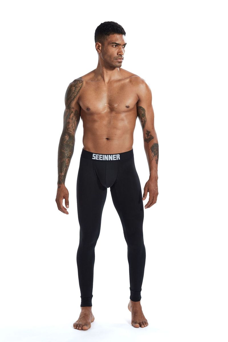 Roupa íntima e pijamas Roupa íntima térmica fina masculina, camada de base de algodão elástico com ajuste fino, calças anti-frio na altura do tornozelo em branco, vermelho, preto e azul-marinho_voghion.com
