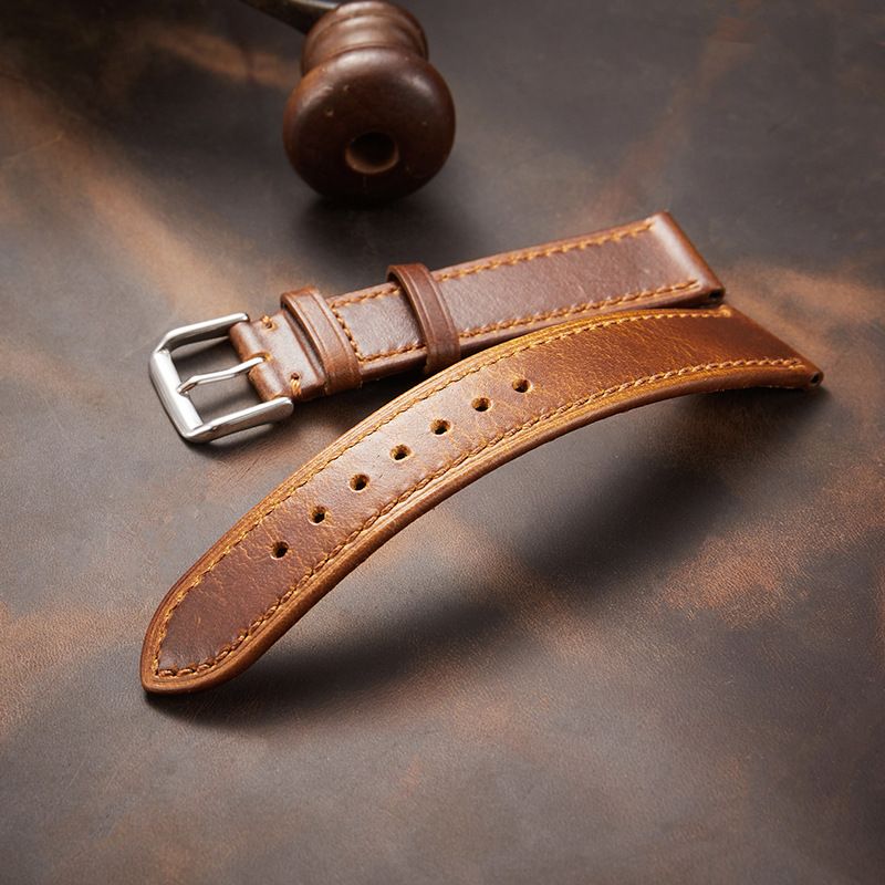 Vintage Italian Leather Watch Band - Genuine Oil Wax Leather, Ultra-Thin, Color-Changing Strap For 18/19/20/21/22mm Watches, Retro & Elegant Style_voghion.com