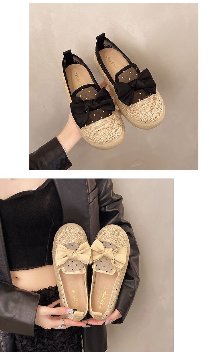 Evening Wind Single Shoes Women's Spring One-pedal Loafer Fisherman Shoes Thick-soled Breathable Mesh Doudou Shoes_voghion.com