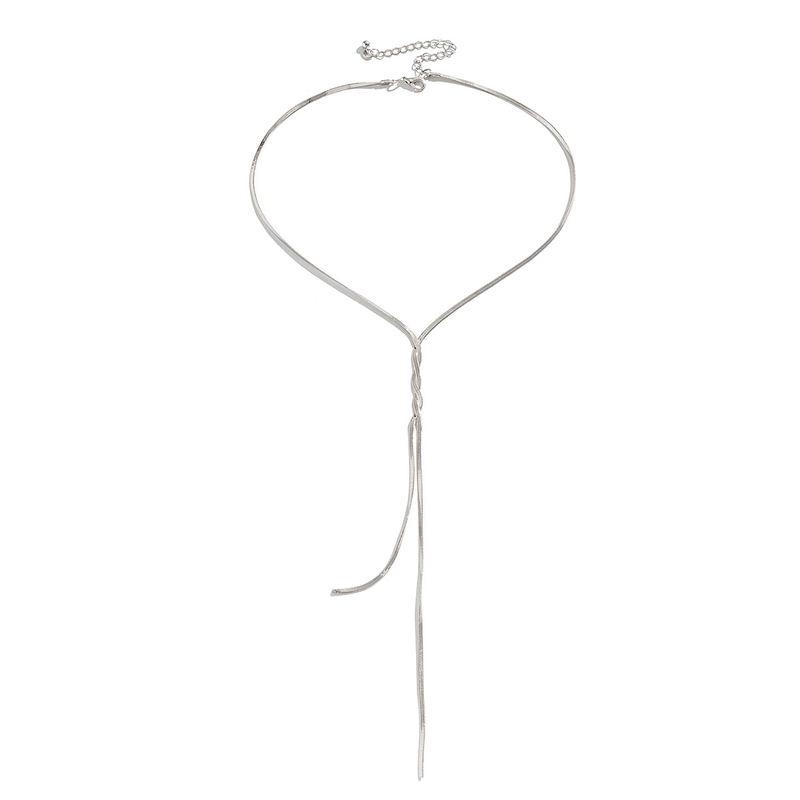 Dames sieraden hiphop metalen wind snake bone chain ketting trend geometrisch lang geweven sleutelbeen ketting_voghion.com