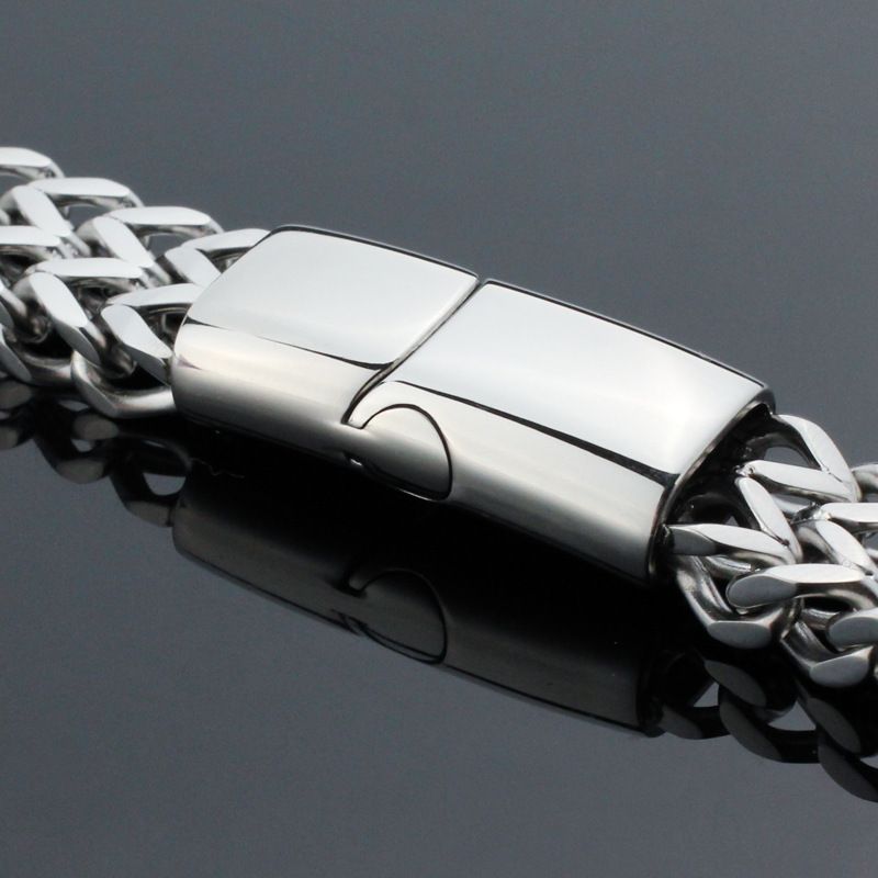 Trendy Titanium Stainless Steel Woven Double Row Front And Back Dragon Bone Magnetic Clasp Men's Bracelet Jewelry_voghion.com
