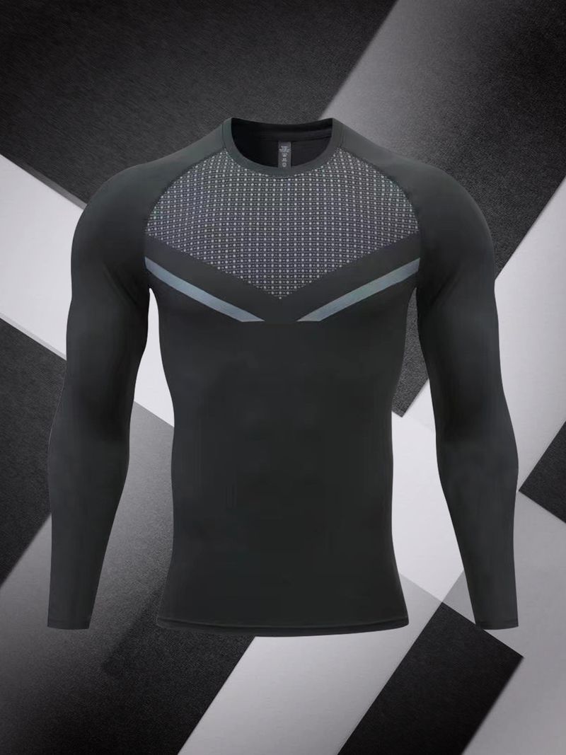 T-shirt d'entraînement à manches longues et séchage rapide pour homme – Mélange polyester-élasthanne respirant pour la course et la salle de sport (noir/blanc, tailles XS-XXL EU/US)_voghion.com