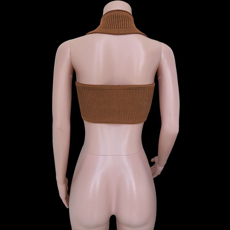 2025 Îmbrăcăminte europeană și pentru femei, sexy, cu halter de vacanță, iepure, fleece tricotat, pulover, fără bretele, vestă, maiou_voghion.com