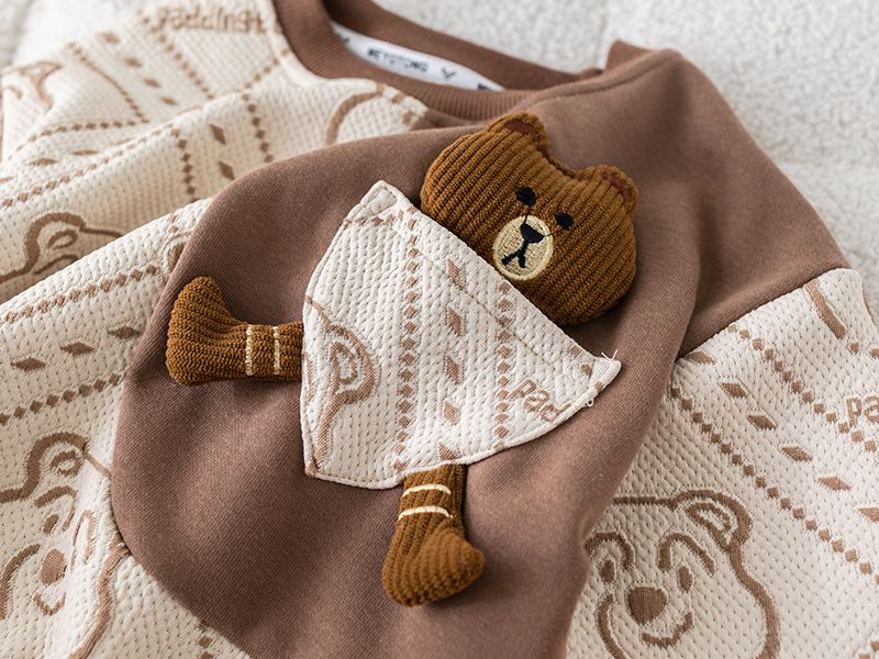 Completo autunnale per bambini - Completo due pezzi con felpa con cappuccio e pantaloncini con stampa di un simpatico orso, abbigliamento casual in morbido cotone per bambini piccoli (80-120 cm)_voghion.com