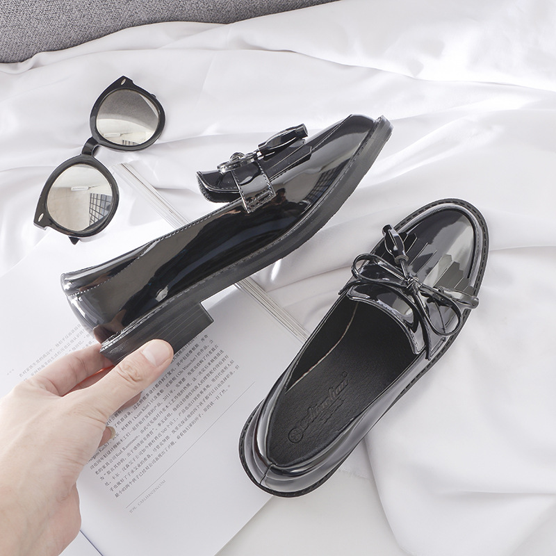 Neue schnüren schwarze arbeitskleidung frühling und herbst einzelnen schuhe Britischen mittleren ferse kleine leder schuhe_voghion.com