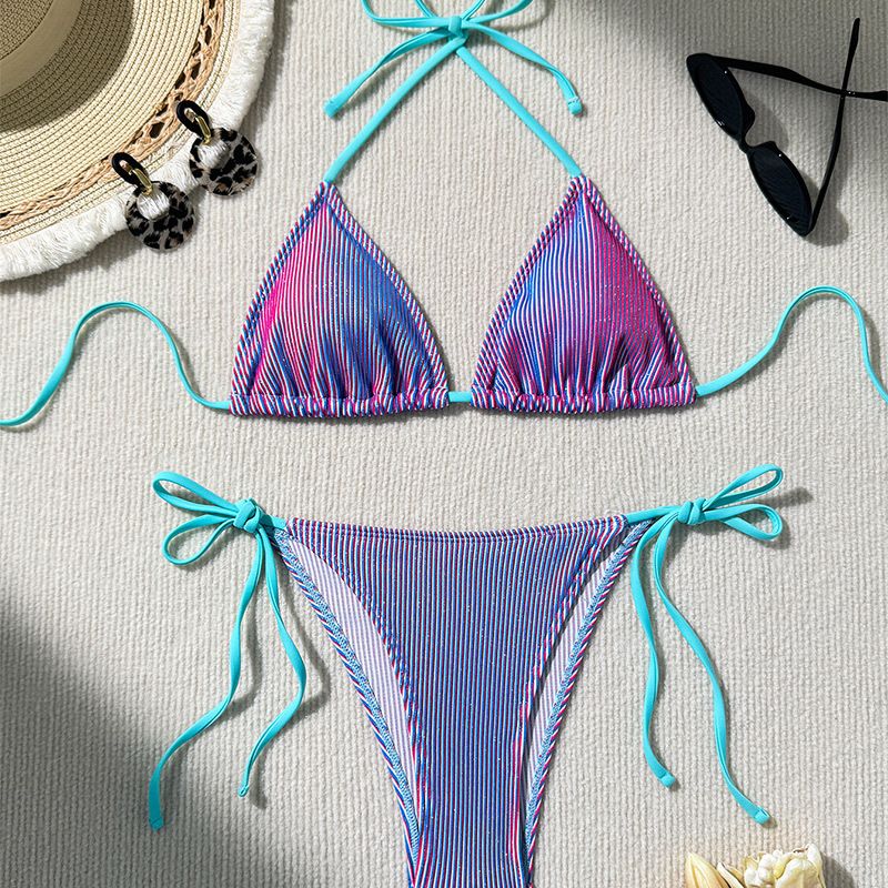 2025 neuer sexy Bikini Split Damen Farbwechsel Silber Draht Pit Streifen Stoff Badeanzug_voghion.com