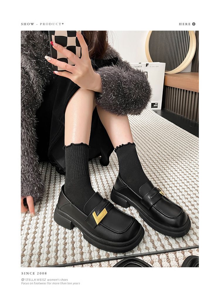 Quadratische kleine Lederschuhe für Damen, neue Freizeitschuhe im britischen Stil mit dickem Absatz und einzelnem Kick, vielseitig_voghion.com