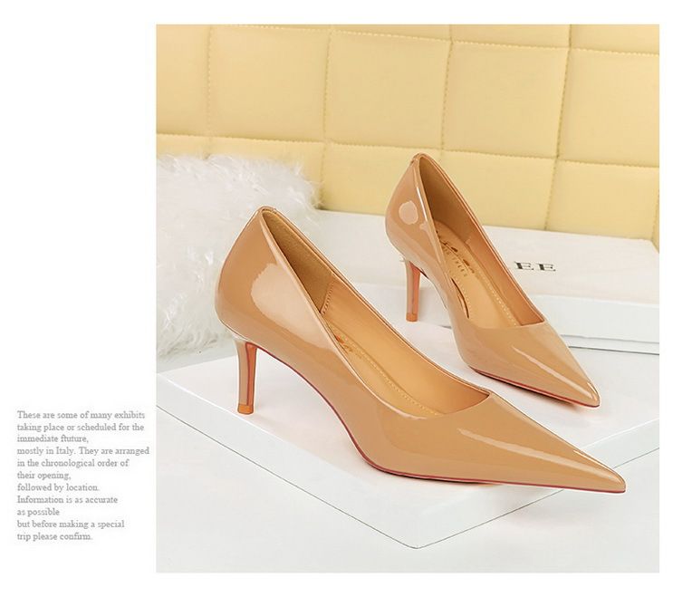 Dámské třpytivé lakované kožené lodičky na vysokém podpatku s tenkou, mělkou špičatou špičkou_voghion.com