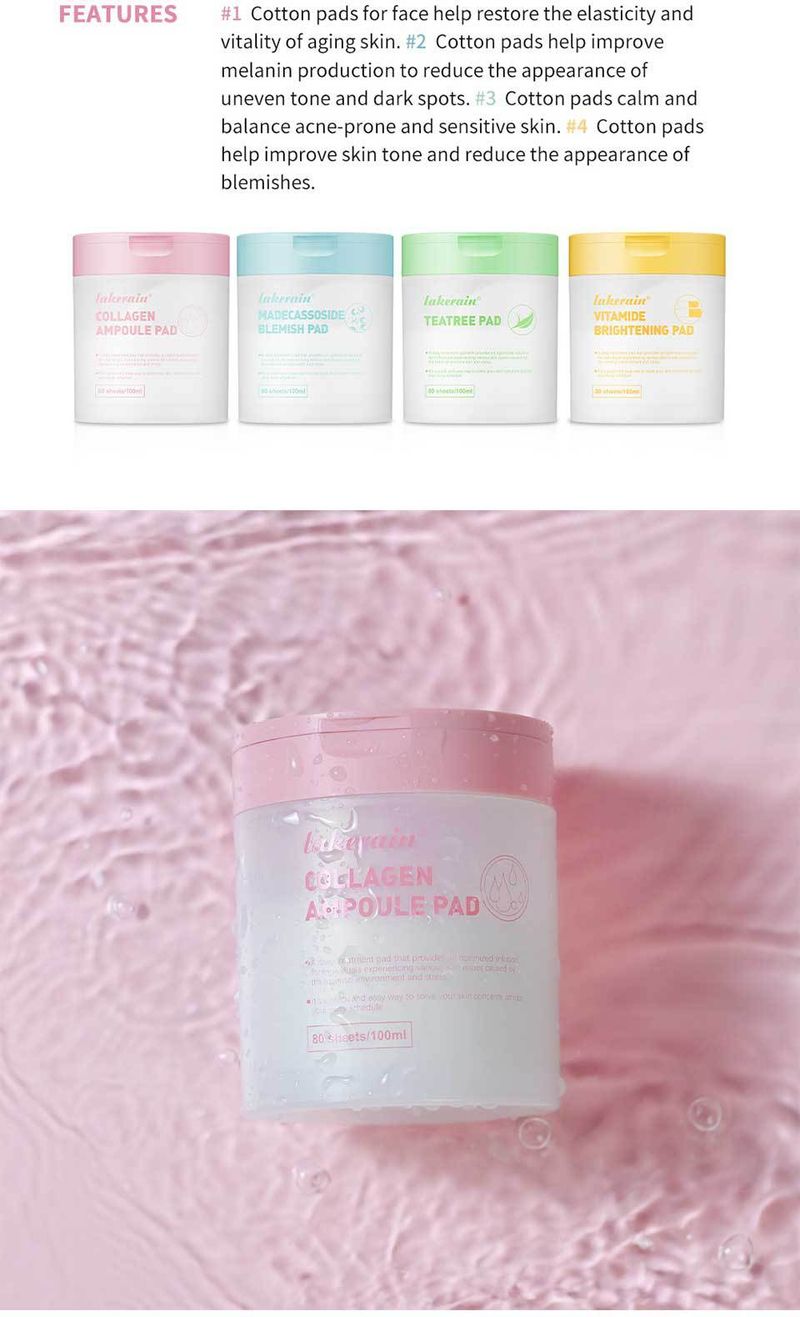 Lakerain Collagen & Madecassoside Facial Cotton Pads (100pcs) - Soothing Ampoule Pads For Acne & Hydration_voghion.com