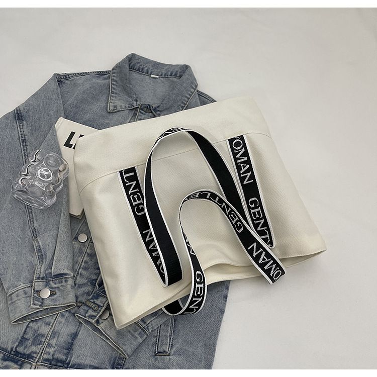 Große Kapazität Einkaufstasche College Student weibliche Pendlertasche einfache Schultertasche Mode lässig Canvas Tasche_voghion.com