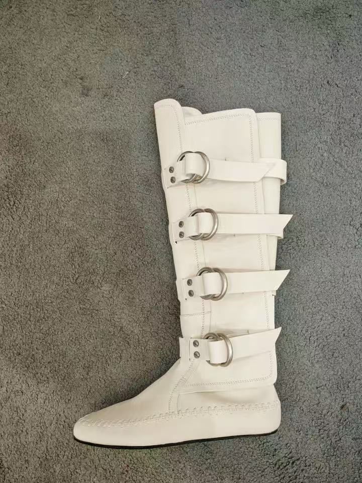 Damen Boxstiefel Rindsleder Neue Gürtelschnalle Weiß Boxen Für Frauen Echtes Leder Abnehmen Hohe Rohr Reiten Western Lange Stiefel_voghion.com