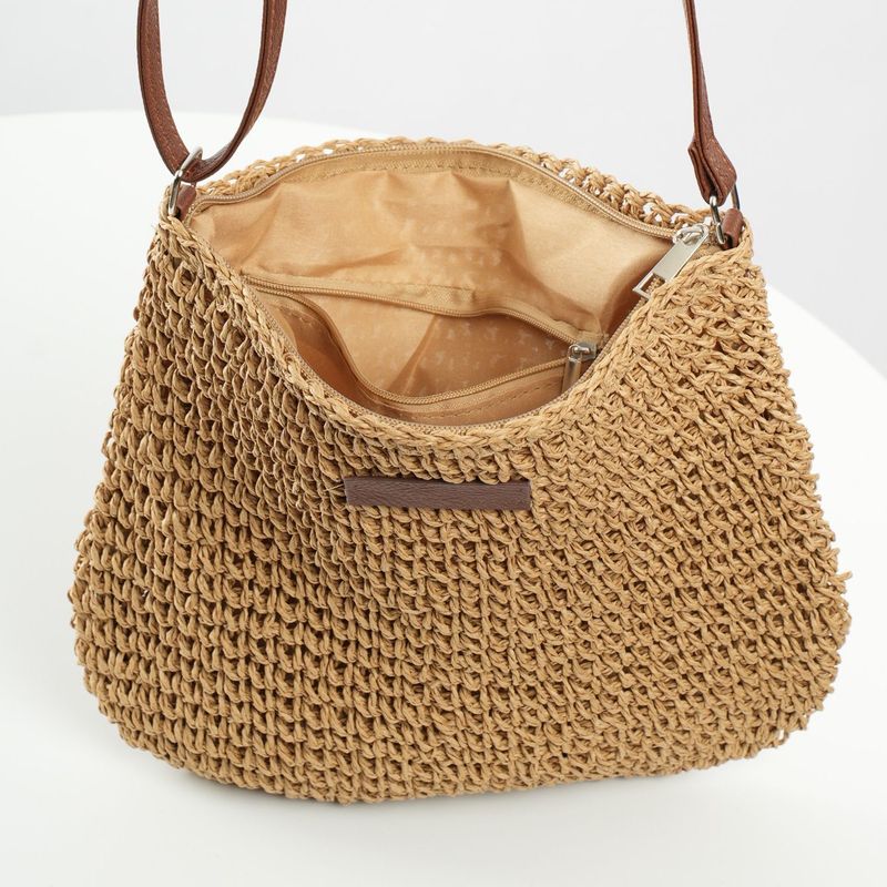 Borsa a tracolla piccola in pelle di marca, semplice, casual, versatile, alla moda, in paglia intrecciata a mano_voghion.com