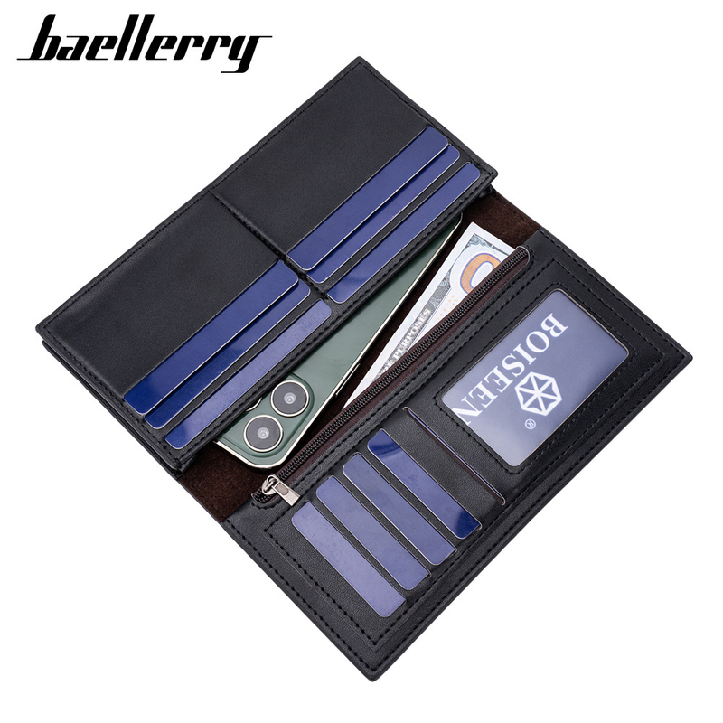 Baellerry nouveau portefeuille long pour hommes affaires transfrontalières multi-carte fermeture éclair pochette mince portefeuille pour hommes_voghion.com