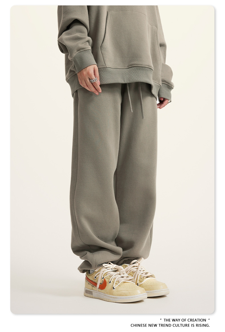 Herrenbekleidung Hipster einfarbige Beanie-Jogginghose Herren locker lässige Fleece-Trainingsanzughose_voghion.com