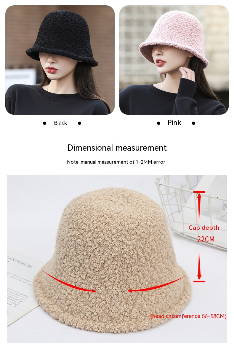 Nouveau chapeau de pêcheur en peluche d'agneau d'automne et d'hiver chapeau de mode coréenne pour femmes chapeau de seau d'eau couvrant le visage japonais chapeau de bassin Art Big Eaf_voghion.com