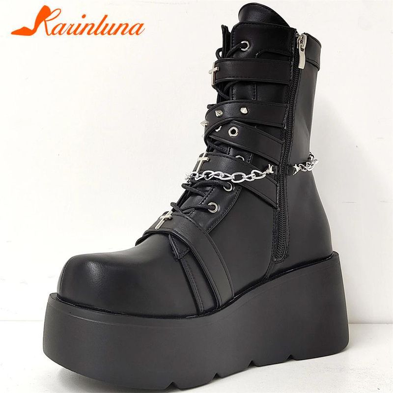 Punk Gothic Style Platform Mary Jean Shoes New Fashion Brand 2023 Spring Summer Round Toe Buckle-Sandals Boot Party Role-Play_voghion.com