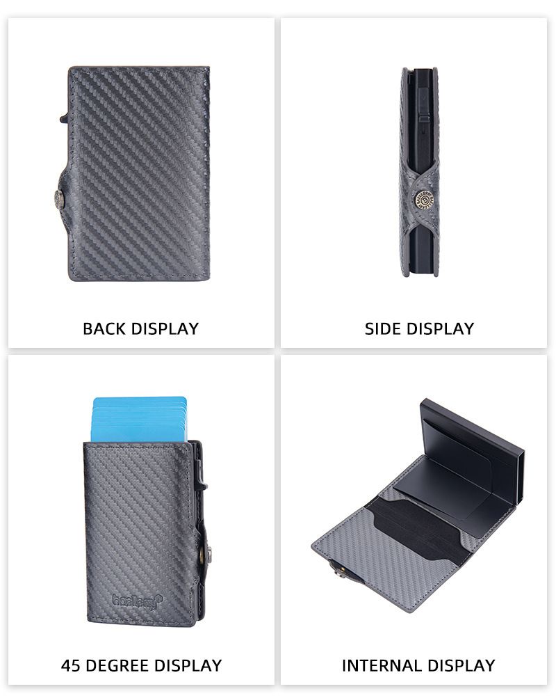 Baellery novo porta-cartões masculino de fibra de carbono RFID minimalista com fivela lateral e porta-cartões de metal com mola_voghion.com