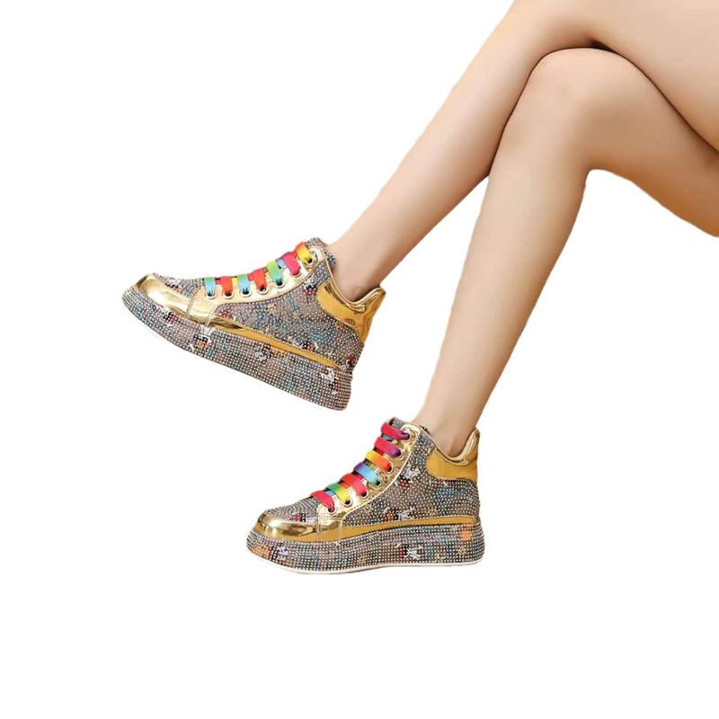 2025 New High Cut Thick Soled Crystal Full Women's Graffiti Trendy Diamond Shoes With Colorful Shoelaces, Comfortable_voghion.com