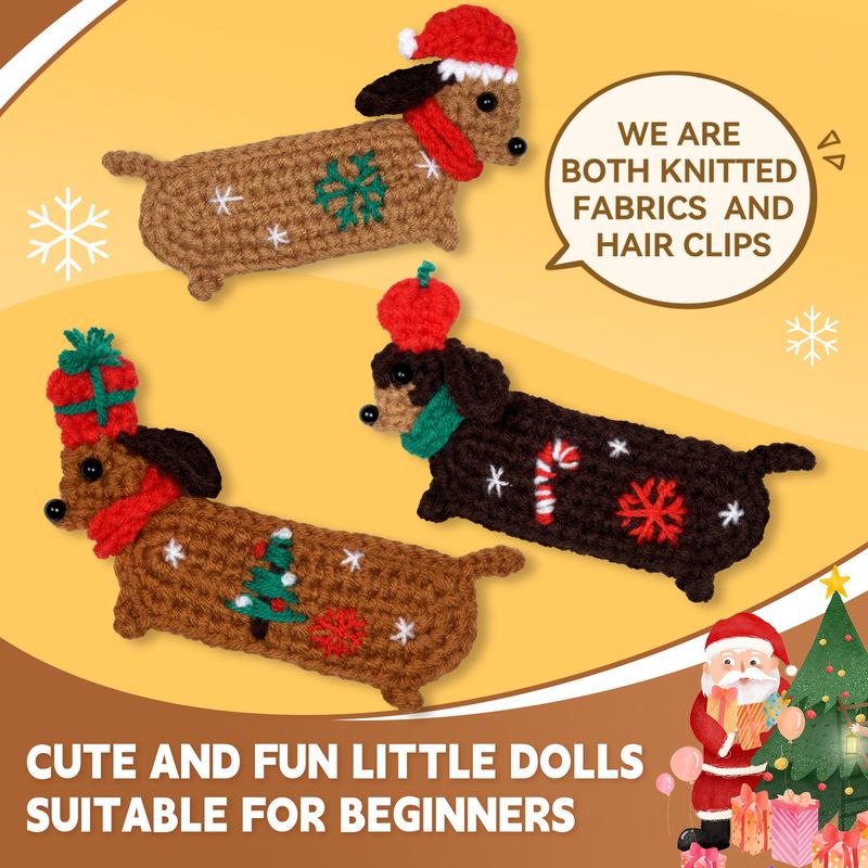 Unisex new crochet kit material package doll Christmas sausage dog hairpin handmade diy weaving Christmas_voghion.com