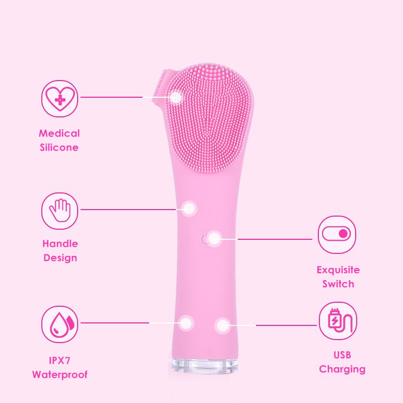 USB Face Cleaner Facial Cleansing Brush Double Sided Silicone Handle Face Massager Electric Deep Pores Cleaning Makeup Remover_voghion.com