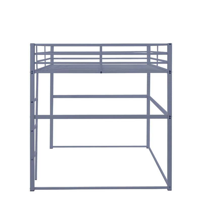 Metal Loft Bed Full Size, Loft Bed Frame With Safety Guard Rails & Flat Ladder, Twin Loft Bed For Kids Teens Adults, Gray_voghion.com