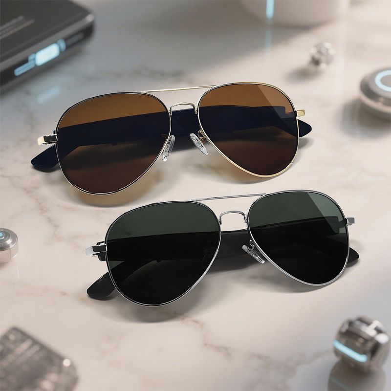 AI Translator Smart Glasses – Bluetooth 5.3, 100+ Language Real-Time Translation, Open-Ear Audio, Ultra-Light 38g (Gold/Tan & Silver/Gray)_voghion.com