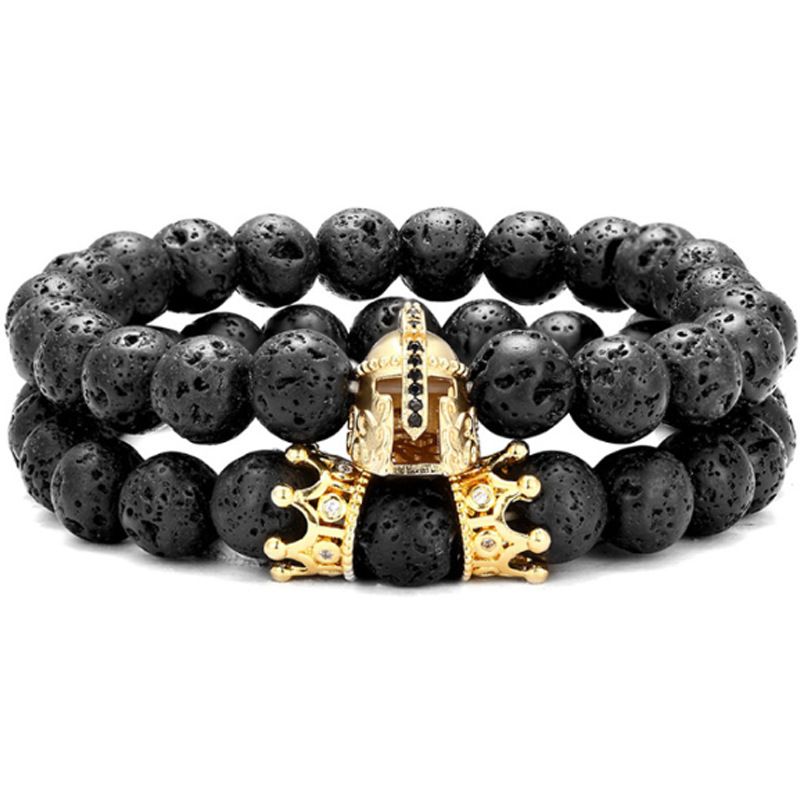 Spartan Zircon Helmet Crown Set Bracelet Cross Volcanic Stone Bracelet_voghion.com