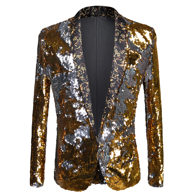 Costume Men's Reversible Sequin Blazer Fashion Show Stage Performance Outfit_voghion.com