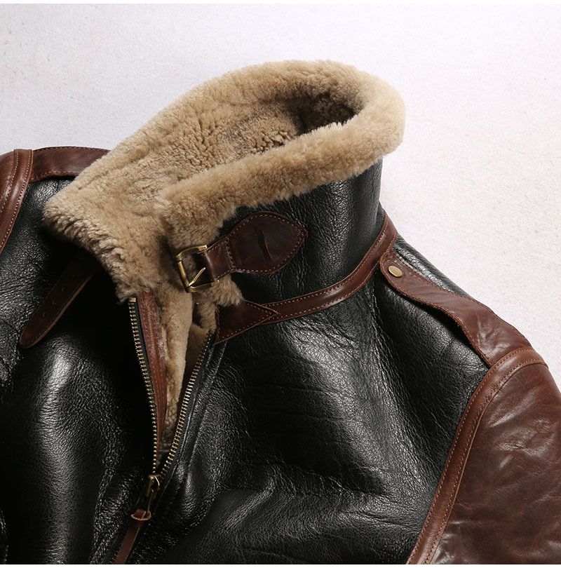 "Men's B6 Flight-Inspired Leather Jacket – Genuine Sheepskin, Retro Aviator Style, Warm & Stylish Winter Coat"_voghion.com